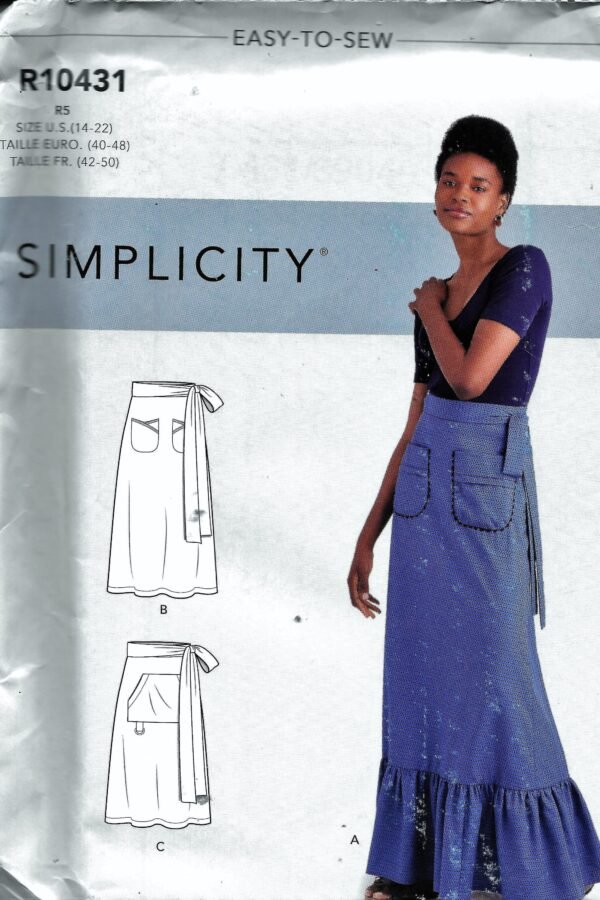 Simplicity R10431/S9049 Misses Back Wrap Skirt Sewing Pattern 10431 Uncut Plus Size 14, 16, 18, 20, 22