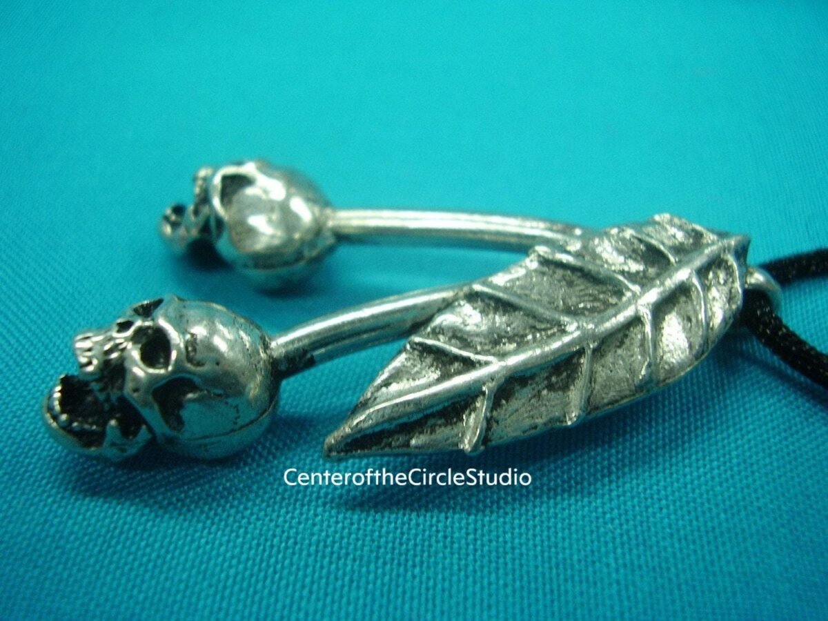 Skull Cherries Necklace, Handmade Cast Silver Pewter Metal Human Necklace Pendant