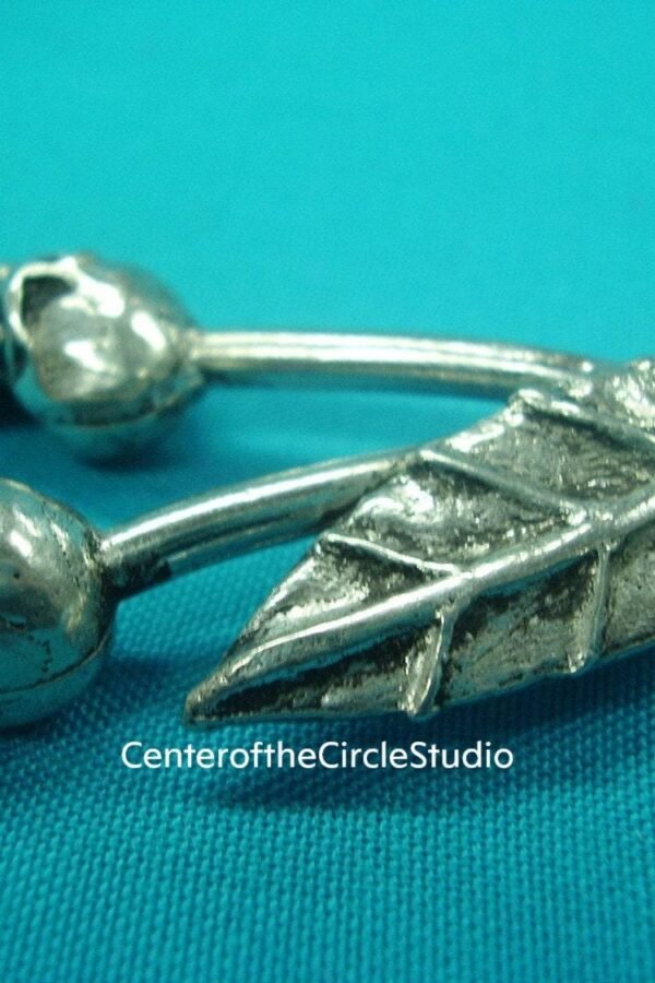 Skull Cherries Necklace, Handmade Cast Silver Pewter Metal Human Necklace Pendant