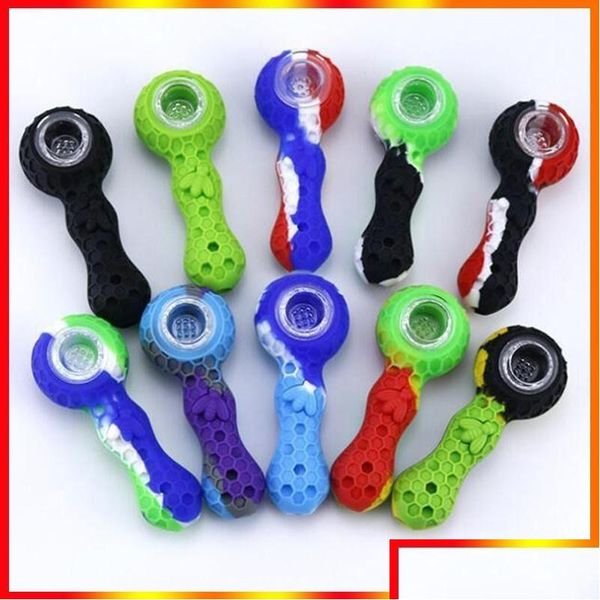 Smoking Pipes Water Pipe Bees Silicone Travel Tobacco Spoon Cigarette Tubes Glass Bong Dry Herb Accessories Drop Delivery Home Garde Dhikm