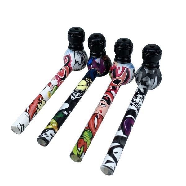 Smoking Silicone Pipes Water Transfer Printed Color Metal pipe Ground With Lid Glass Pipe removable for wholesale 12 LL