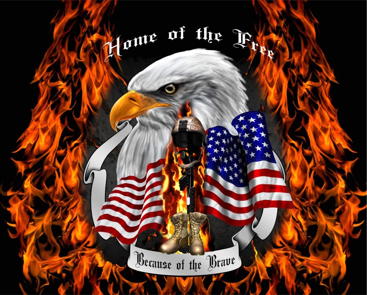 Soldier Home Free Brave Patriotic Eagle Head American Flag Fire Flame Vehicle Hood Wrap Sticker Vinyl Graphic Decal 53 X 72 Inches