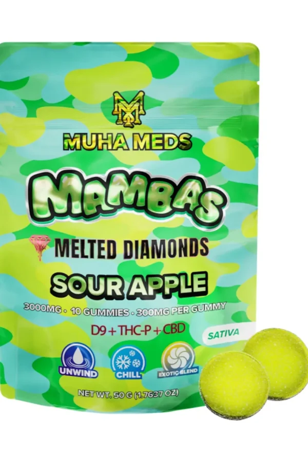 Sour Apple Muha Meds Mambas Melted Diamonds Gummies 3G 10ct