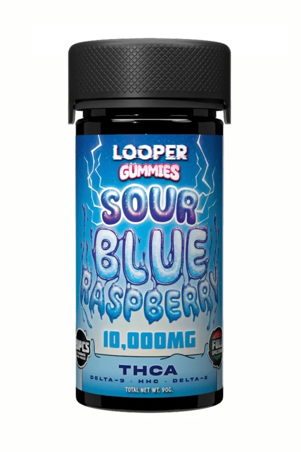 Sour Blue Raspberry Looper THCA+Delta-8+HHC+Delta-9 Gummies 10 000mg