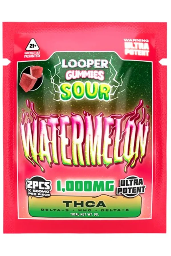 Sour Watermelon Looper THCA+Delta-9+HHC+Delta-8 Gummies 2ct 1000mg