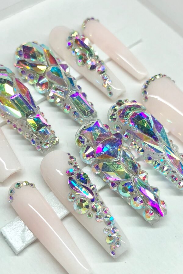 Sparkle - Long Ballerina Presson Nails | Reusable Long Gifts For Her| Rhinestones Makartt Dnd Glue On