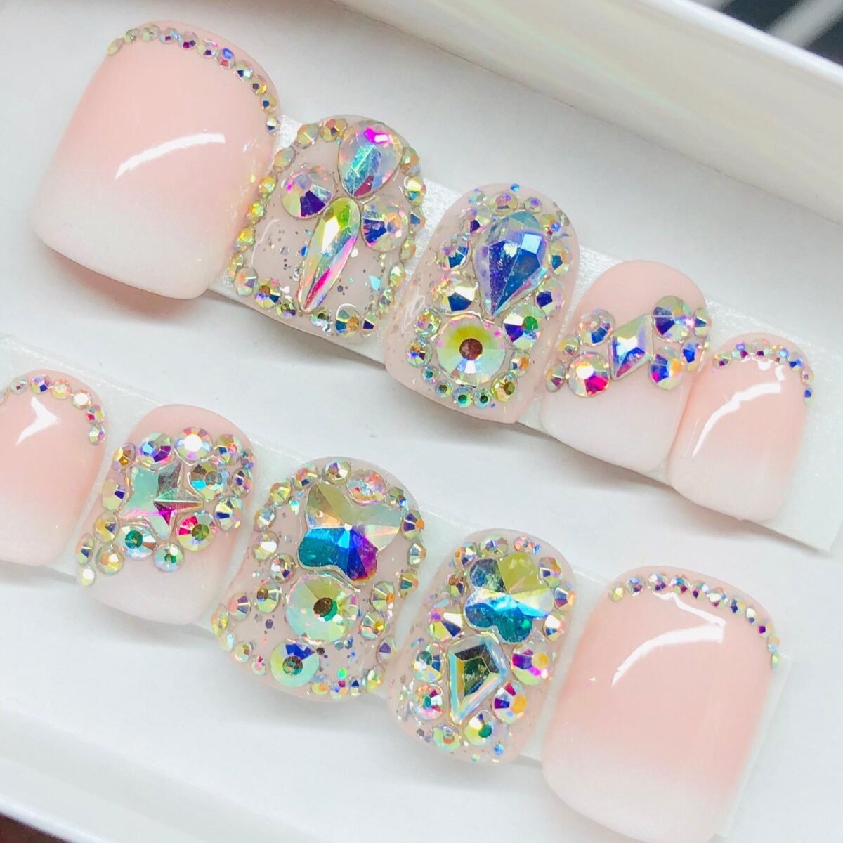 Sparkle - Short Square Gel Press On Nails| Reusable Nails | Long Gifts For Her| Rhinestones Makartt Dnd Glue