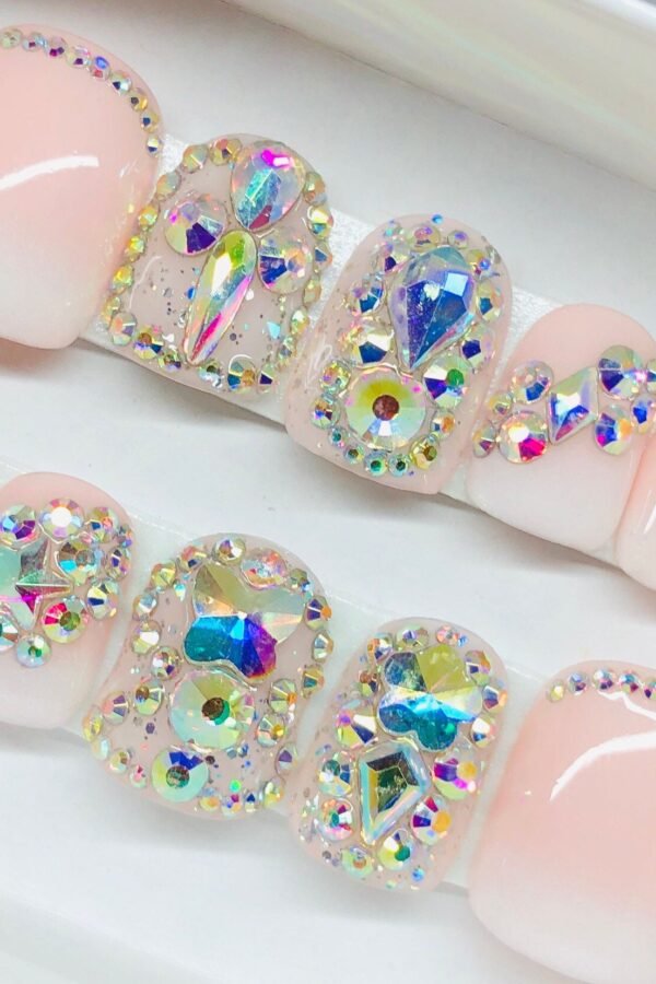 Sparkle - Short Square Gel Press On Nails| Reusable Nails | Long Gifts For Her| Rhinestones Makartt Dnd Glue