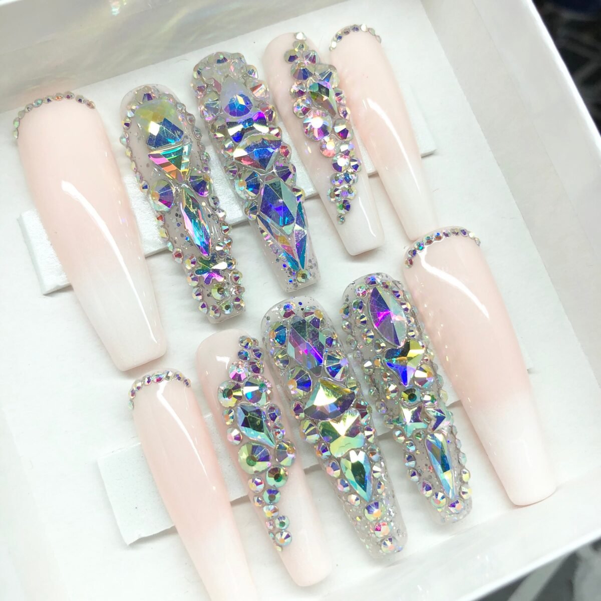 Sparkle - Xxl Ballerina Gel Press On Nails| Reusable Nails | Long Gifts For Her| Rhinestones Makartt Dnd Glue