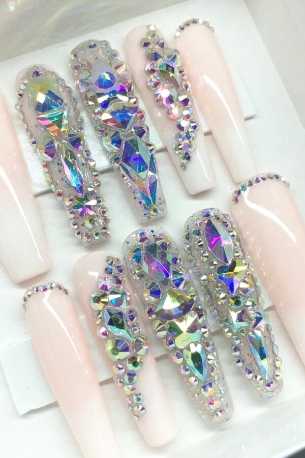 Sparkle - Xxl Ballerina Gel Press On Nails| Reusable Nails | Long Gifts For Her| Rhinestones Makartt Dnd Glue