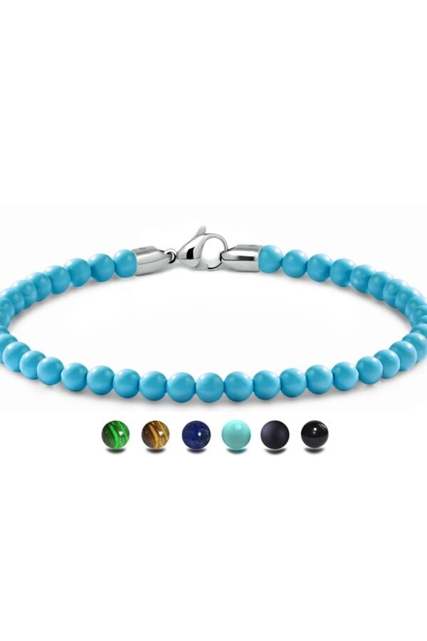 Spiritual 4mm Turquoise Beads Bracelet in Stainless Steel By Taormina Jewelry
