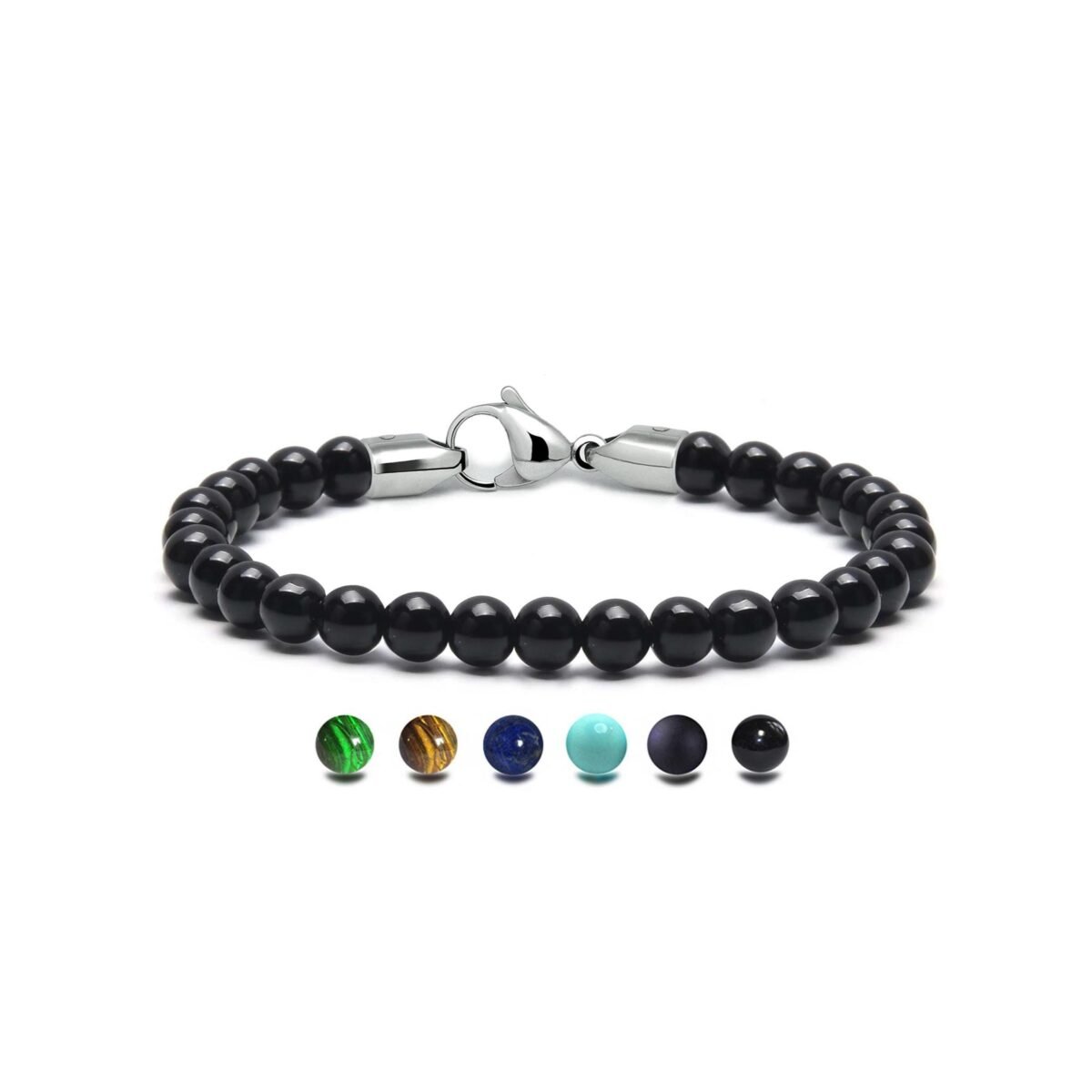 Spiritual 6mm Black Onyx Beads Bracelet in Stainless Steel By Taormina Jewelry