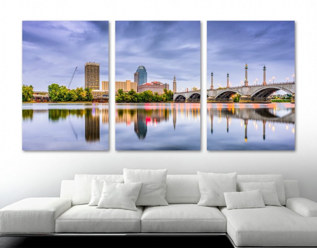 Springfield, Ma Canvas Print Wall Art. Springfield Massachusetts, USA Cityscape - Giclee Print For Home Decor, Interior Design