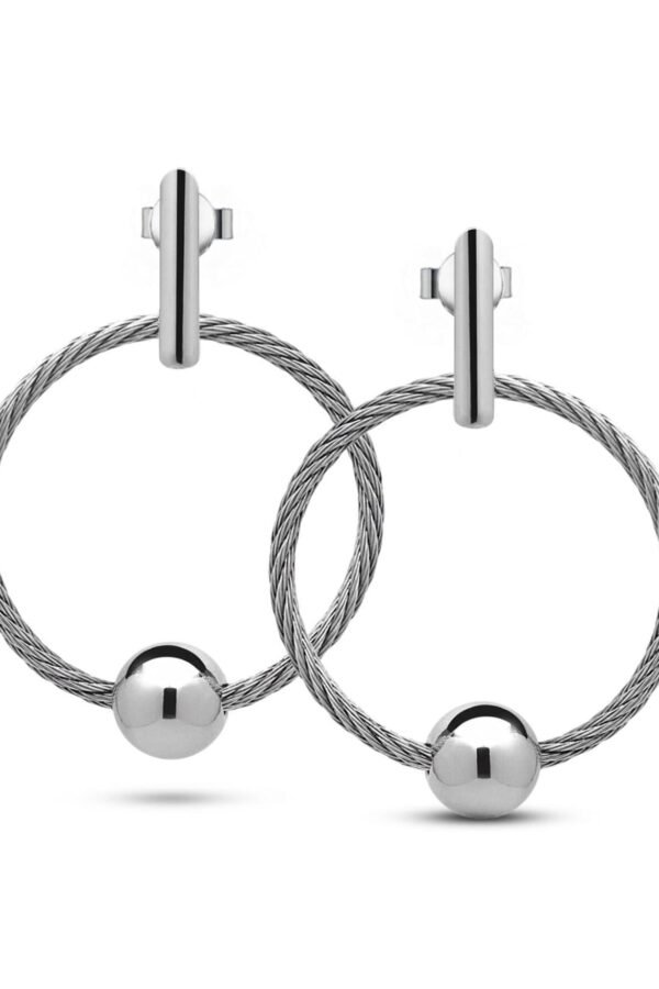 Stainless Steel Cable Drop Earrings Circle With Sphere