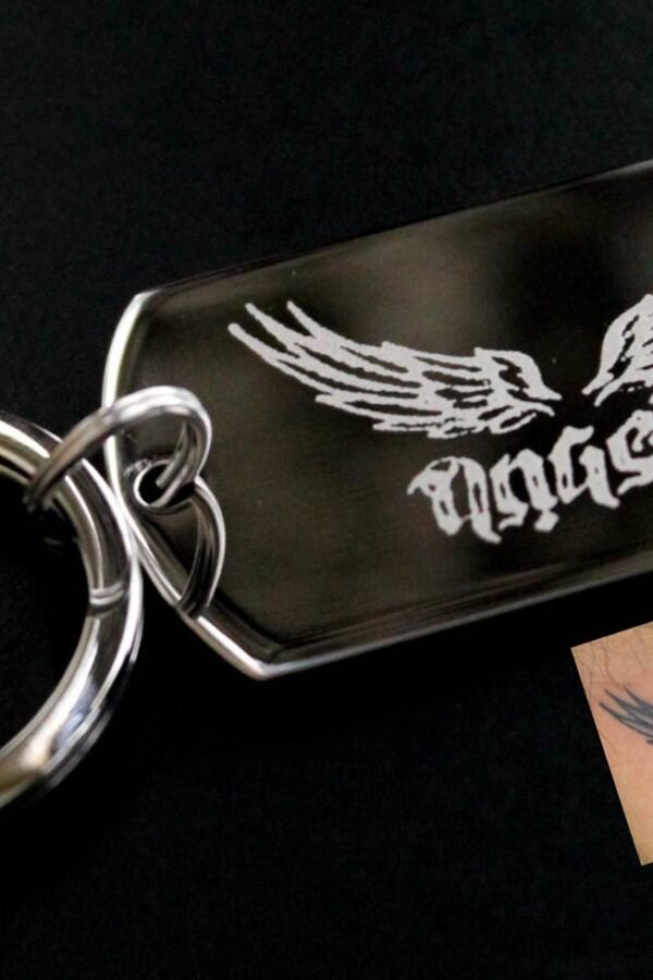 Stainless Steel Your Tattoo Artwork Art Fingerprint Handwriting Writing Exact Replica Print Keychain Key Fob Mothers Fathers Day Love Gift