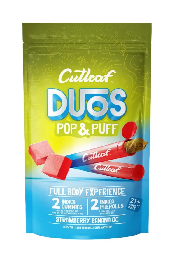 Strawberry Banana OG Cutleaf Duos Pop & Puff THCA Pre-Rolls & Gummies 2ct