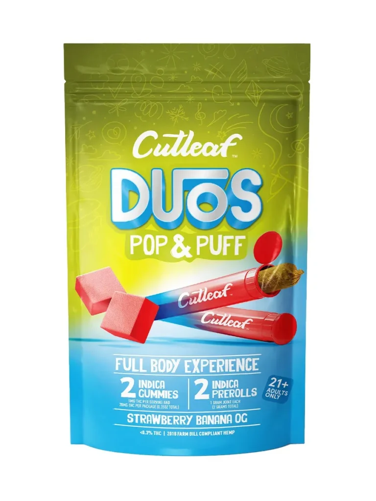 Strawberry Banana OG Cutleaf Duos Pop & Puff THCA Pre-Rolls & Gummies 2ct