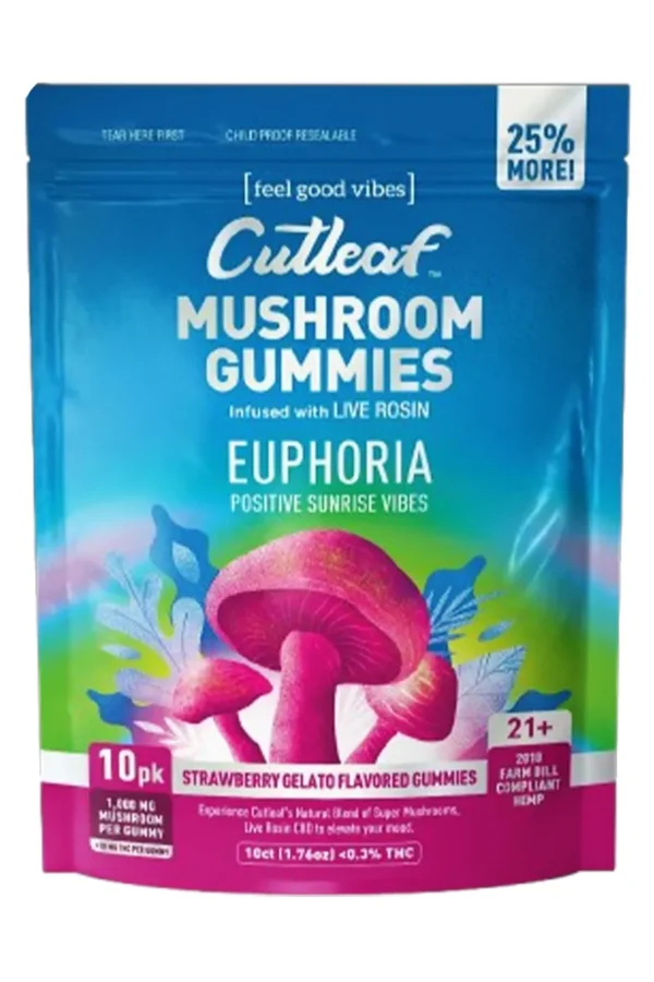 Strawberry Gelato Cutleaf Euphoria Mushroom Gummies 1000mg 10ct