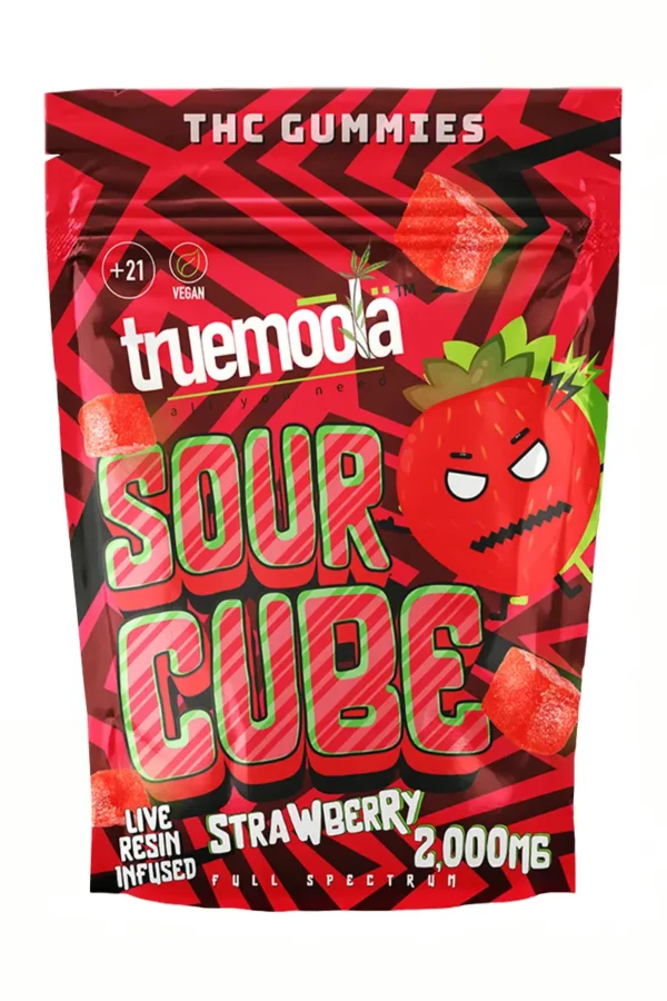 Strawberry Truemoola Sour Cube Live Resin Infused THC Gummies 2000MG