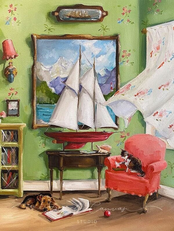 Tails Of The Sea - Fine Art Print, Giclee, Animal Art, Seaside, French Canvas, Whimsical