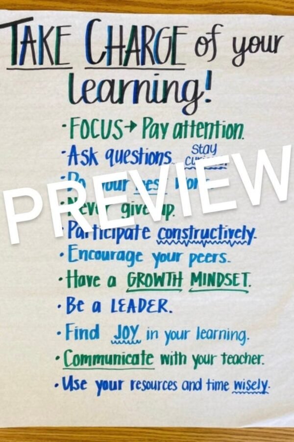 Take Charge Of Your Learning Anchor Chart