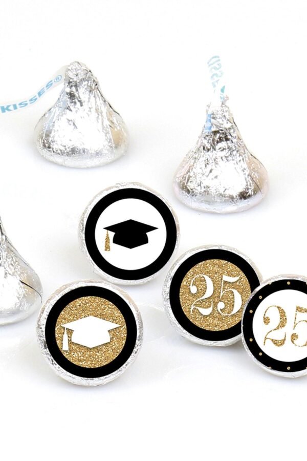 Tassel Worth The Hassle - Gold 2025 Graduation Party Round Candy Sticker Favors Labels Fit Chocolate | 1 Sheet Of 108