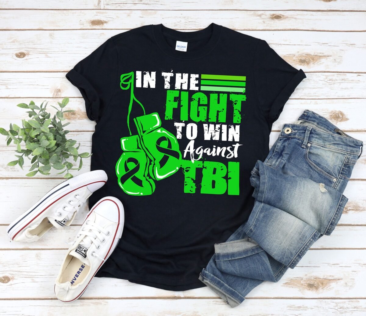 Tbi Shirt, Brain Injury Awareness, in The Fight To Win Against Tbi, Green Ribbon Head Shirt