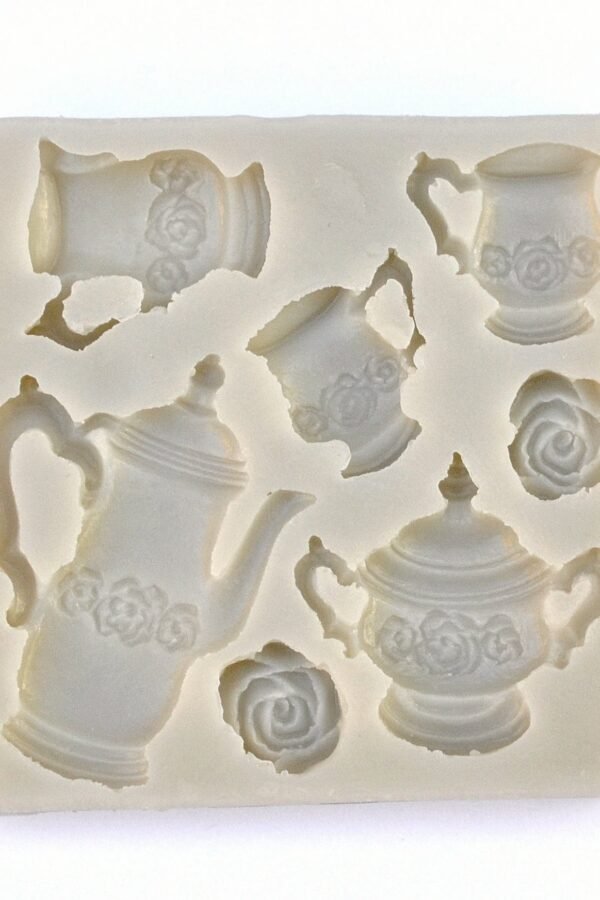 Tea Party Mold, Tea Pot, Cups & Roses Fondant Mold, Highly Detailed Silicone Chocolate Resin Polymer Clay Cupcake Decor