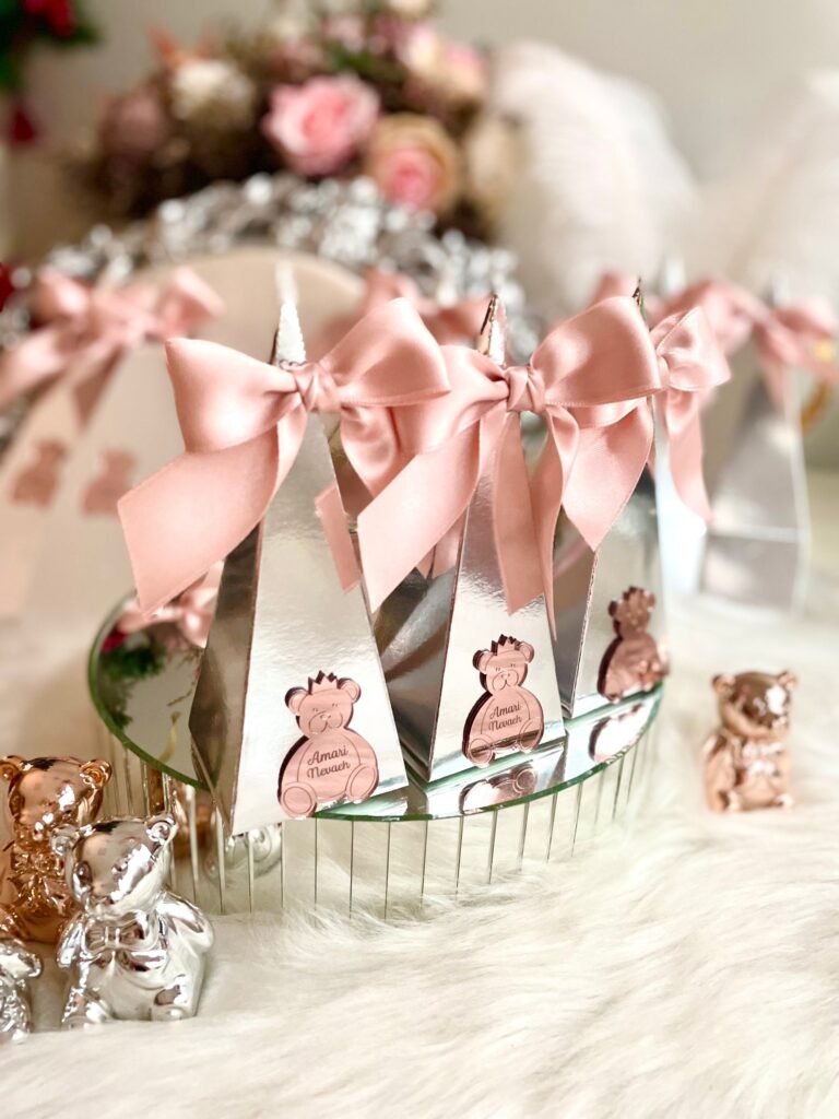 Teddy Bear Girl Baby Shower Custom Cone Box, Personalized Gifts, Paper Candy Chocolate Party Favor Box