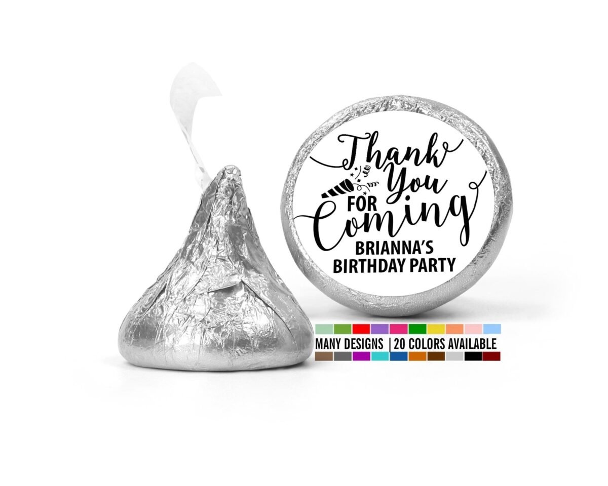 Thank You Stickers Birthday Party Favors, For Coming To My Stickers, Chocolate Kiss Label Favors