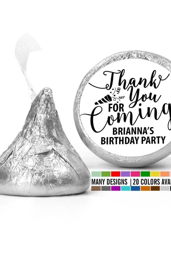 Thank You Stickers Birthday Party Favors, For Coming To My Stickers, Chocolate Kiss Label Favors