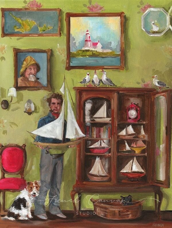 The Lighthouse Keeper, Fine Art Print, Giclee, Whimsical French Canvas Studio, Wall Art, Seaside