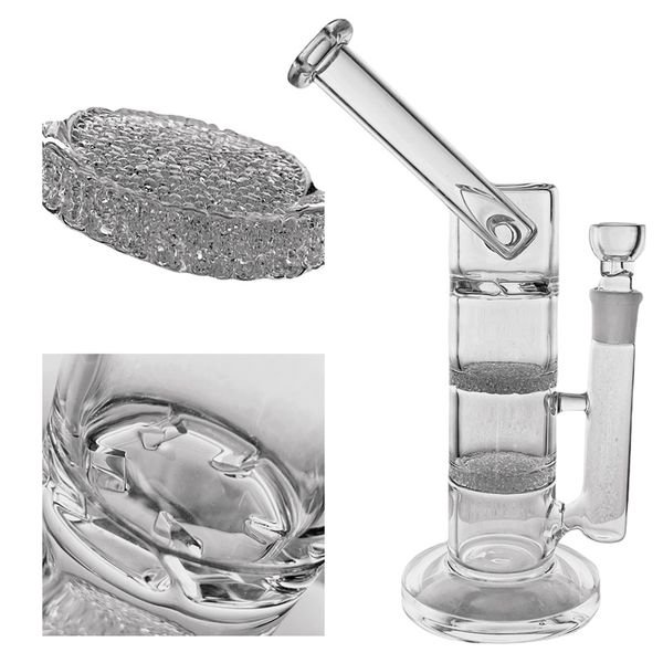 Thick glass Bong drilling rig water pipe double-layer sintered disc turbine filter side suction nozzle 18mm joint GB-444