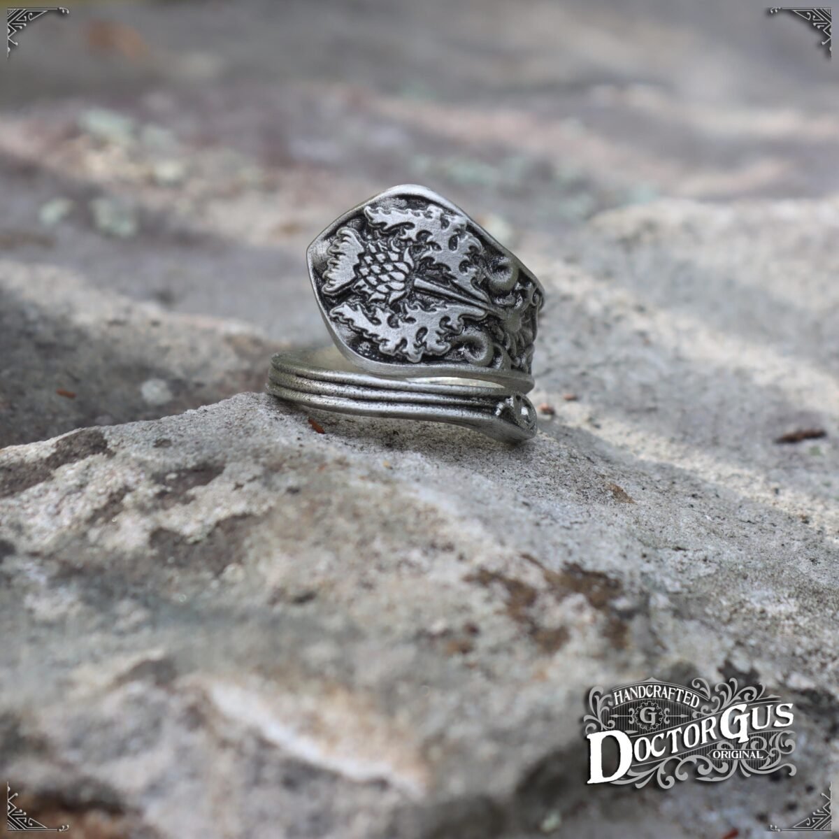 Thistle Ring - Adjustable Wrap Style Handcrafted By Doctor Gus Beautiful Antique Inspired