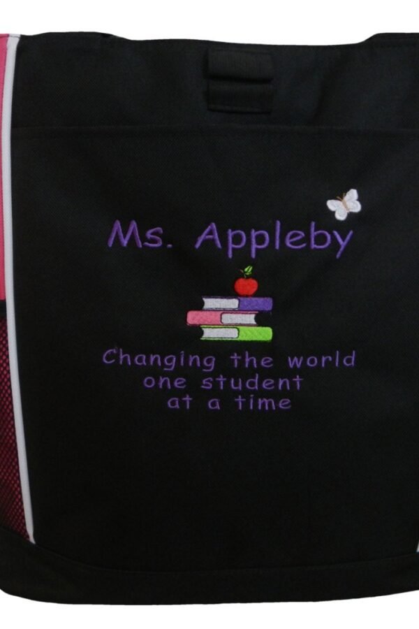 Tote Bag Personalized Teacher Stacked Books Aide Assistant Special Needs Professor Butterfly Changing The World One Student At A Time Quote