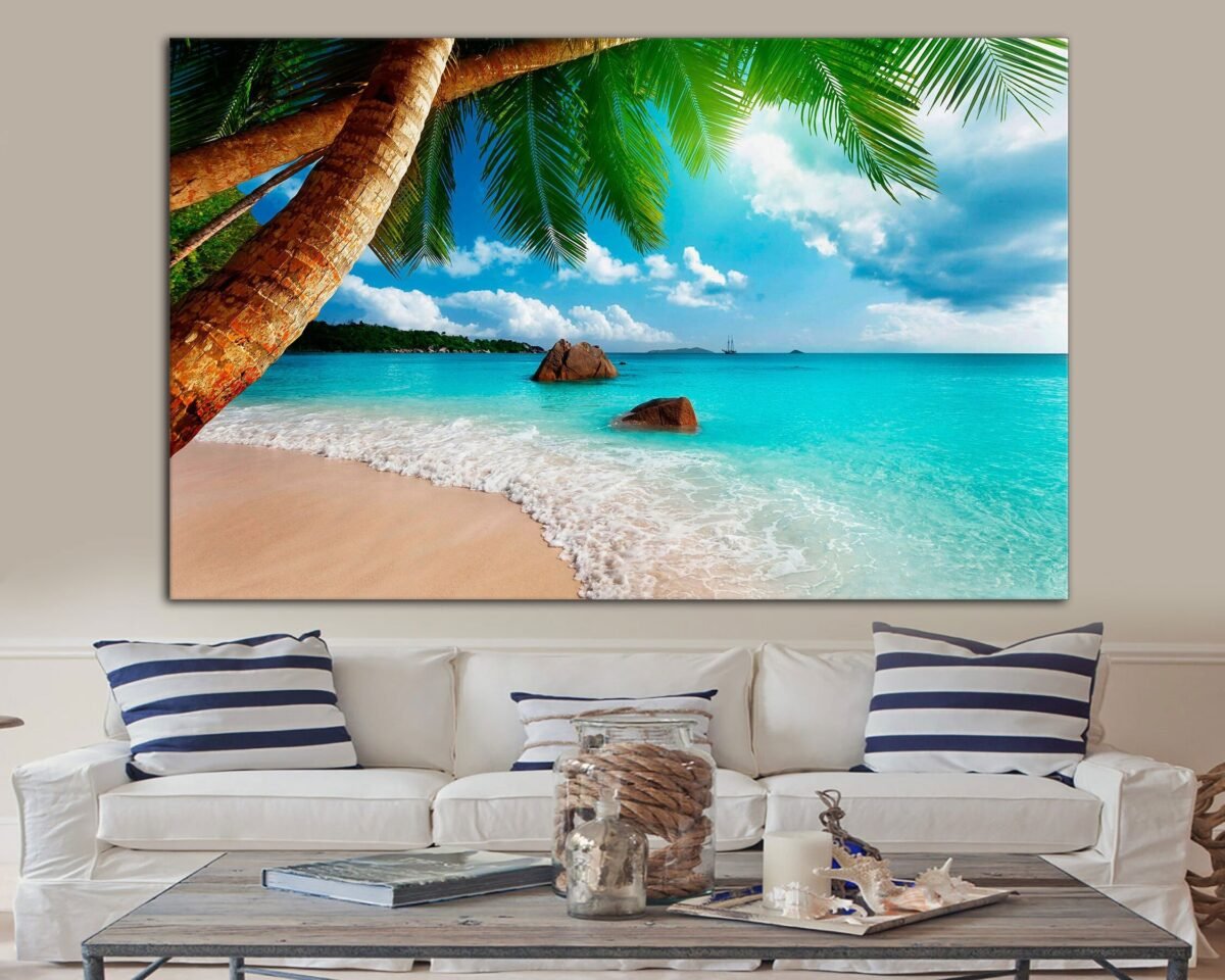 Tropical Wall Art, Canvas, Wall Decor, Beach Palm Relax Blue Sky Canvas Ready To Hang