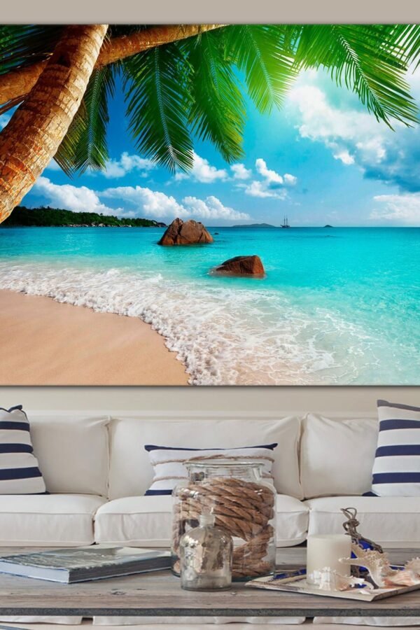 Tropical Wall Art, Canvas, Wall Decor, Beach Palm Relax Blue Sky Canvas Ready To Hang