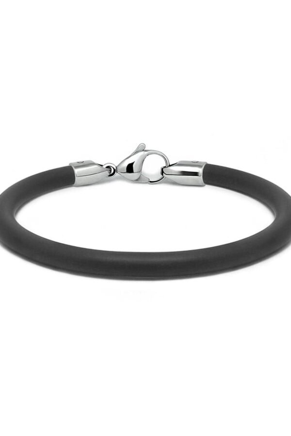 Tubular 4mm Black Rubber Bracelet With Lobster Clasp in Stainless Steel By Taormina Jewelry