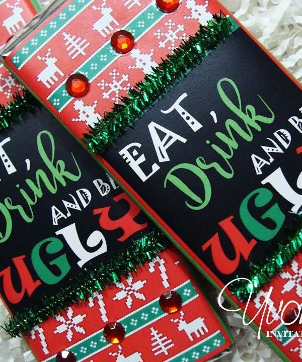 Ugly Christmas Sweater Candy Bar Wrappers For Chocolate Bars-Ugly Party Favors-Stocking Stuffers-Class-Office Gift