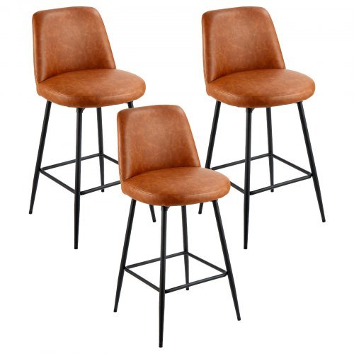 VEVOR Bar Stool Set of 3, 27 inch Counter Height Swivel Stools, Modern PU Leather Counter Barstool with Backrest and Metal Legs, Armless Bar Chair, Island Barstool for Kitchen, Dining Room, Brown