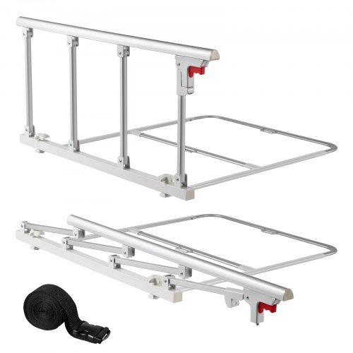 VEVOR Foldable Bed Rail for Elderly, 38 in Bedside Assist Rail with Fixing Strap, Adjustable Height Pipe Bedside Cane, High-Strength Metal Senior Bed Bar, Hand Guard Grab Fits King, Queen, Full, Twin