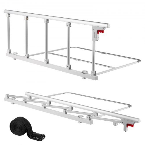 VEVOR Foldable Bed Rail for Elderly, 48 in Bedside Assist Rail with Fixing Strap, Adjustable Height Pipe Bedside Cane, High-Strength Metal Senior Bed Bar, Hand Guard Grab Fits King, Queen, Full, Twin