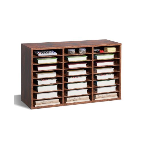 VEVOR Literature Organizer, 24 Compartments Office Mailbox with Removable Shelves, Wooden Mailbox Sorter Particle Board Office Home Classroom Storage, File Sorter for Documents, Papers, Dark Brown