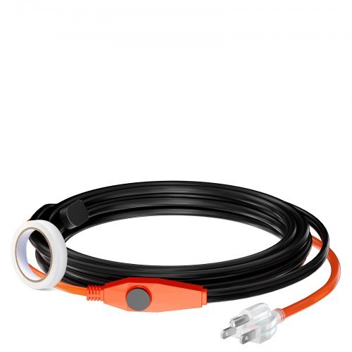 VEVOR Pipe Heating Cable, 12FT 7W/FT Heat Tape for Pipes with Built-in Thermostat, Water Pipe Heat Cable Protects PVC Hose, Metal and Plastic Pipe from Freezing