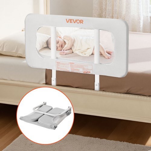 VEVOR Toddler Bed Rail, Kids Beds Guard Rail with Reinforced Iron Pipe and Oxford Cloth, Adjustable Height Bed Side Railing, Portable Guard Bumper Barrier for Crib, Bunk, 31.5 x 26.38 in, 1 Piece