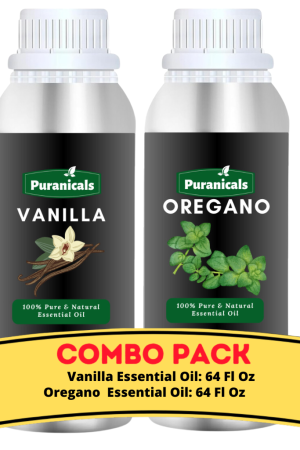 Vanilla Essential Oil & Oregano Essential Oil Bundle- 64 Ounces Each | Sweet, Warm Vanilla Essential Oil & Herbal, Earthy Oregano Essential Oil | Hydrating, Rejuvenating Blend | Perfect for Using in Diffusers, Skincare, or Home Treatments.