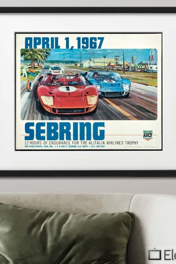 Vintage 1967 Sebring Race Poster Print Wall Art Ford Gt40 Framed Car Canvas Home Decor Cars Man Cave