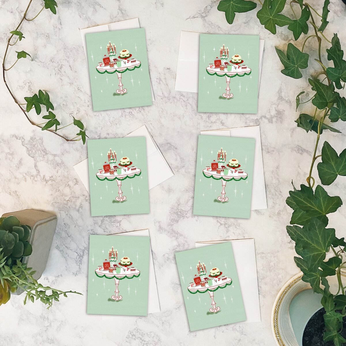 Vintage Christmas Hot Chocolate Cards Mcm Retro Mugs, Set Of 6