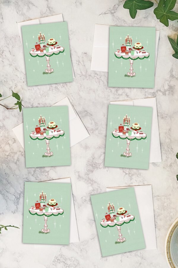 Vintage Christmas Hot Chocolate Cards Mcm Retro Mugs, Set Of 6
