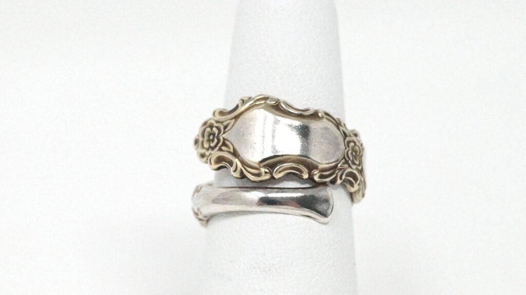 Vintage Mirror Floral Flower Spoon Wrap Sterling Silver Ring - Size 6